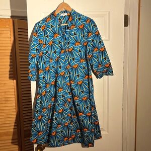 Zuri Vibrant Blue and Orange Patterned Dress